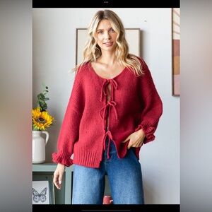Women's Red Tie-Front Sweater